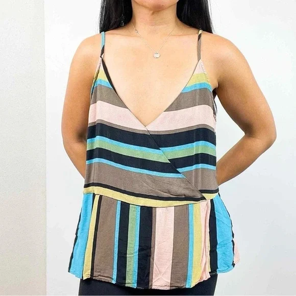 NWT Zara Colorful Striped Wrap Peplum Cami Tank Top Blouse XS V-Neck Open Back - Picture 5 of 13